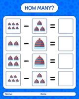 How many counting game with beanie. worksheet for preschool kids, kids activity sheet vector