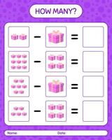 How many counting game with gift box. worksheet for preschool kids, kids activity sheet vector