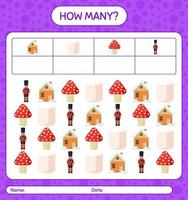 How many counting game with christmas icon. worksheet for preschool kids, kids activity sheet vector