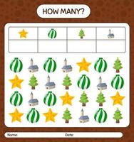 How many counting game with christmas icon. worksheet for preschool kids, kids activity sheet vector