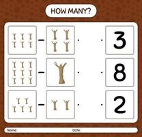 How many counting game with dead tree. worksheet for preschool kids, kids activity sheet vector