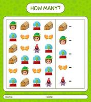 How many counting game with christmas icon. worksheet for preschool kids, kids activity sheet vector