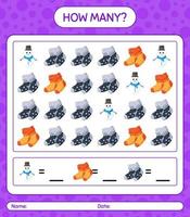 How many counting game with christmas icon. worksheet for preschool kids, kids activity sheet vector