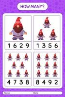 How many counting game with gnome. worksheet for preschool kids, kids activity sheet vector