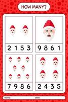 How many counting game with , santa claus. worksheet for preschool kids, kids activity sheet vector