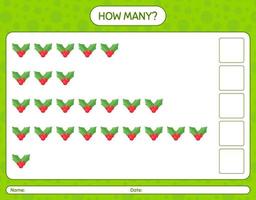 How many counting game with holly berry. worksheet for preschool kids, kids activity sheet vector