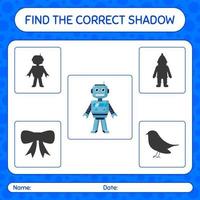 Find the correct shadows game with robot toy. worksheet for preschool kids, kids activity sheet vector