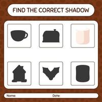 Find the correct shadows game with marshmallow. worksheet for preschool kids, kids activity sheet vector