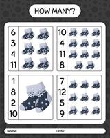 How many counting game with sock. worksheet for preschool kids, kids activity sheet vector