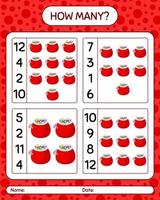 How many counting game with santa's bag. worksheet for preschool kids, kids activity sheet vector