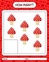 How many counting game with mushroom. worksheet for preschool kids, kids activity sheet vector