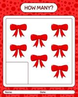 How many counting game with ribbon. worksheet for preschool kids, kids activity sheet vector