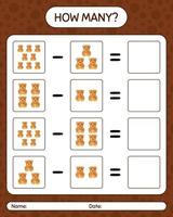 How many counting game with teddy bear. worksheet for preschool kids, kids activity sheet vector