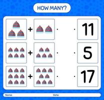 How many counting game with beanie. worksheet for preschool kids, kids activity sheet vector