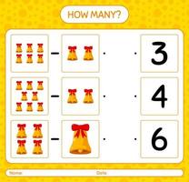 How many counting game with bell. worksheet for preschool kids, kids activity sheet vector