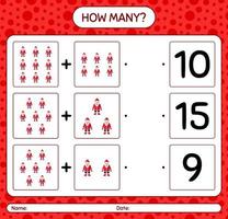 How many counting game with , santa claus. worksheet for preschool kids, kids activity sheet vector