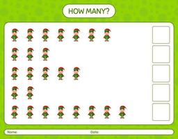 How many counting game with elf. worksheet for preschool kids, kids activity sheet vector