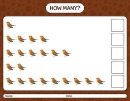 How many counting game with robin bird. worksheet for preschool kids, kids activity sheet vector