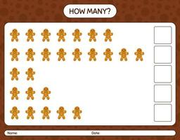 How many counting game with gingerbread cookie. worksheet for preschool kids, kids activity sheet vector