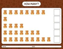 How many counting game with teddy bear. worksheet for preschool kids, kids activity sheet vector