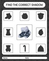 Find the correct shadows game with sock. worksheet for preschool kids, kids activity sheet vector