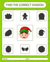 Find the correct shadows game with elf. worksheet for preschool kids, kids activity sheet vector