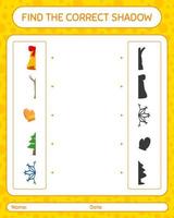 Find the correct shadows game with christmas icon. worksheet for preschool kids, kids activity sheet vector