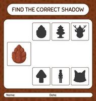 Find the correct shadows game with pine cone. worksheet for preschool kids, kids activity sheet vector