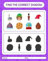 Find the correct shadows game with christmas icon. worksheet for preschool kids, kids activity sheet vector