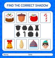 Find the correct shadows game with christmas icon. worksheet for preschool kids, kids activity sheet vector