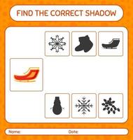 Find the correct shadows game with santa's sleigh. worksheet for preschool kids, kids activity sheet vector