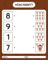 How many counting game with reindeer. worksheet for preschool kids, kids activity sheet vector