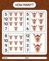 How many counting game with reindeer. worksheet for preschool kids, kids activity sheet vector