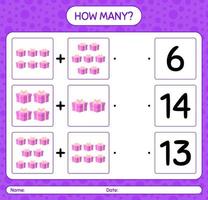 How many counting game with gift box. worksheet for preschool kids, kids activity sheet vector