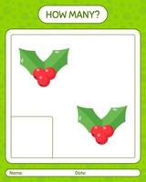 cuántos juegos de conteo con holly berry. hoja de trabajo para niños en edad preescolar, hoja de actividades para niños vector