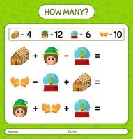 How many counting game with christmas icon. worksheet for preschool kids, kids activity sheet vector