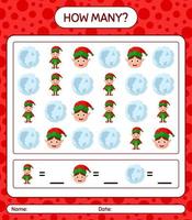 How many counting game with christmas icon. worksheet for preschool kids, kids activity sheet vector