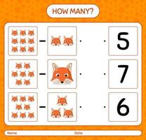 How many counting game with red fox. worksheet for preschool kids, kids activity sheet vector