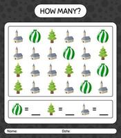 How many counting game with christmas icon. worksheet for preschool kids, kids activity sheet vector