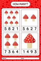 How many counting game with mushroom. worksheet for preschool kids, kids activity sheet vector