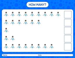 How many counting game with snowman. worksheet for preschool kids, kids activity sheet vector