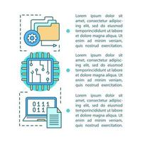 plantilla de vector de página de artículo de tecnología digital. gestión de datos. folleto, revista, diseño de folletos con cuadros de texto. informática, programación. ai. aprendizaje automático. diseño de impresión. Ilustraciones de concepto