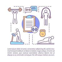 Men's fitness concept linear vector illustration. Workout. Article, brochure, magazine page layout with text boxes, copyspace. Gym training, exercises. Physical activity. Bodybuilding. Print design