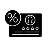 Customer loyalty program glyph icon. Good and excellent reviews percentage. Clients feedback analyzing. Customers attraction and retention service. Silhouette symbol. Vector isolated illustration