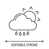 Rain with sun linear icon. Sunny and rainy weather. Thin line illustration. Light rain. Drizzle, scattered shower. Cloud, sun and raindrops. Weather forecast vector