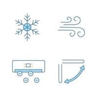 Air conditioning color icons set. Snowflake, airflow, ionizer, air conditioner louvers. Isolated vector illustrations