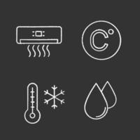 Air conditioning chalk icons set. Air conditioner, Celsius degree, winter temperature, humidification.Isolated vector chalkboard illustrations