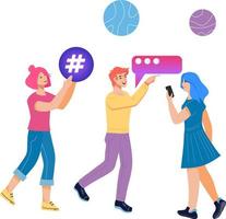 Social media communication, messaging and chatting in network concept. Online connection technology. Exchange information and  relations on internet. Flat vector illustration.