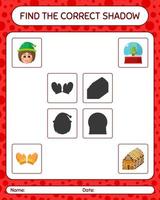 Find the correct shadows game with christmas icon. worksheet for preschool kids, kids activity sheet vector