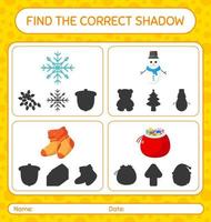 encuentra el juego de sombras correcto con el icono de navidad. hoja de trabajo para niños en edad preescolar, hoja de actividades para niños vector